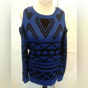 Cyrus Women's Size 12 Royal Blue Cold Shoulder Geo Print Sweater